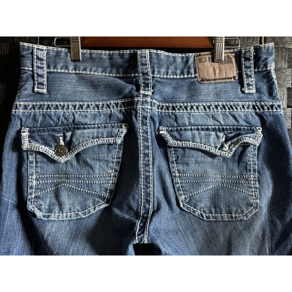 Express Mens 34x31 Jeans Classic Low Rise Boot Cut Kingston Denim *see Note* - Picture 11 of 16